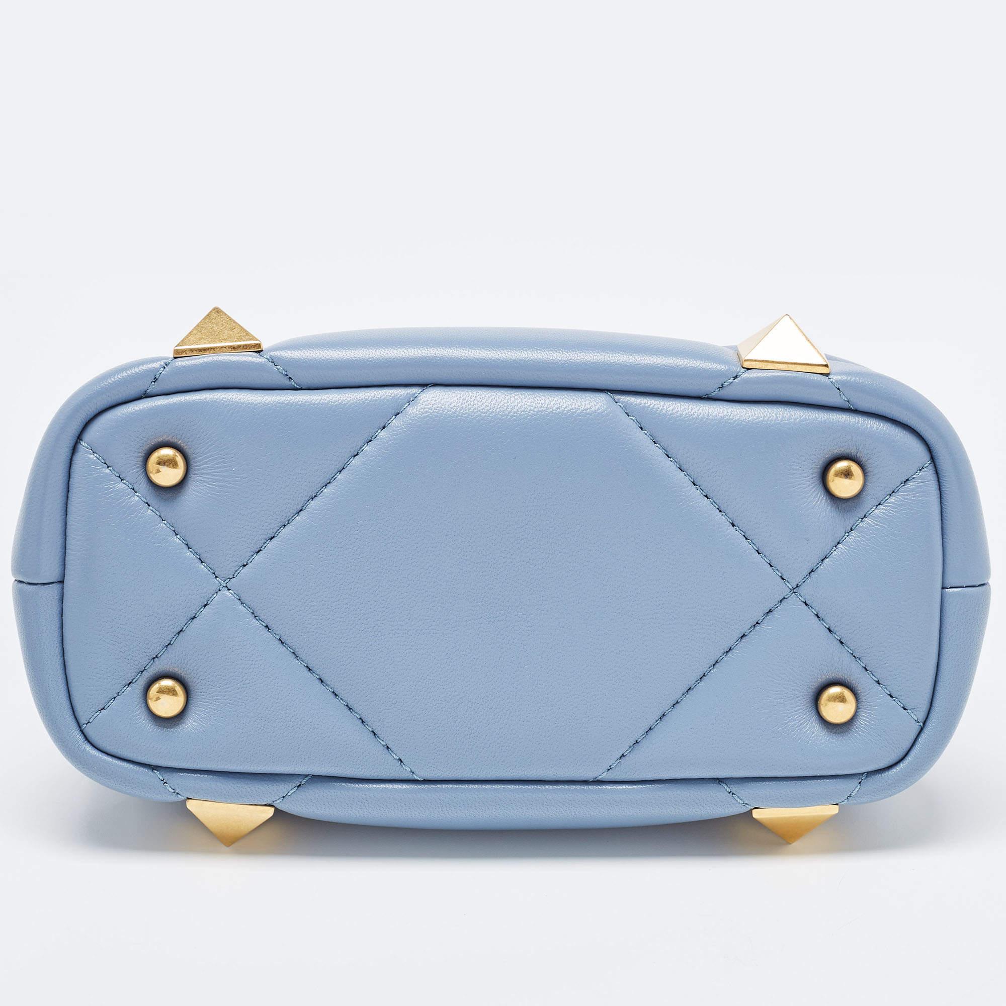 Valentino Blue Quilted Leather Mini Roman Stud Top Handle Bag 1
