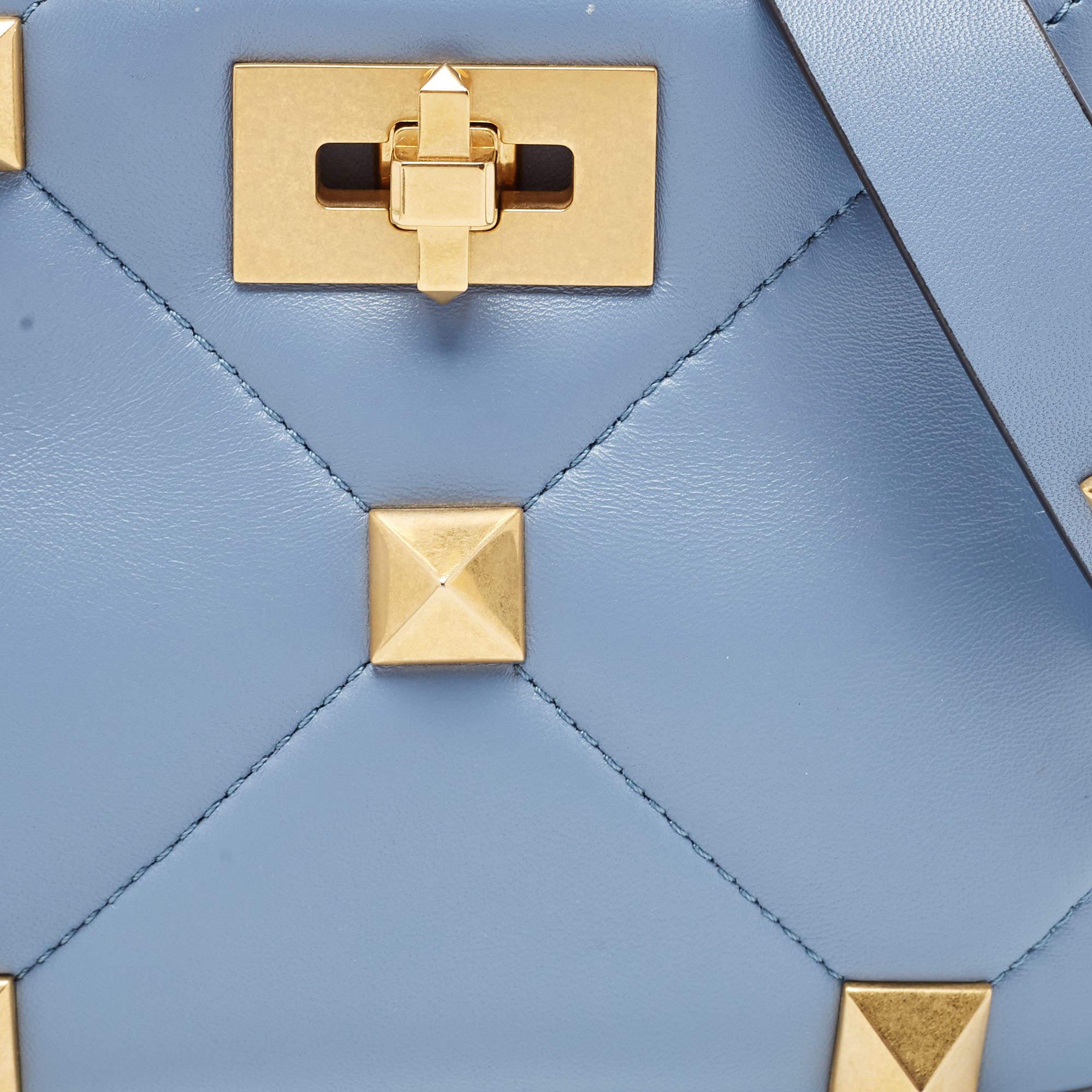 Valentino Blue Quilted Leather Mini Roman Stud Top Handle Bag 5