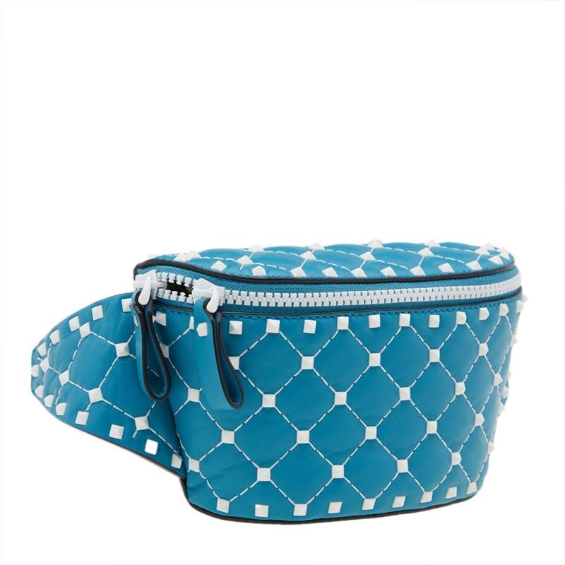 Valentino Blue Quilted Leather Rockstud Belt Bag In Excellent Condition In Dubai, Al Qouz 2