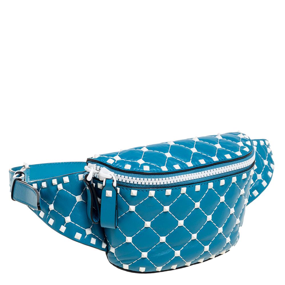 Valentino Blue Quilted Leather Rockstud Belt Bag 5