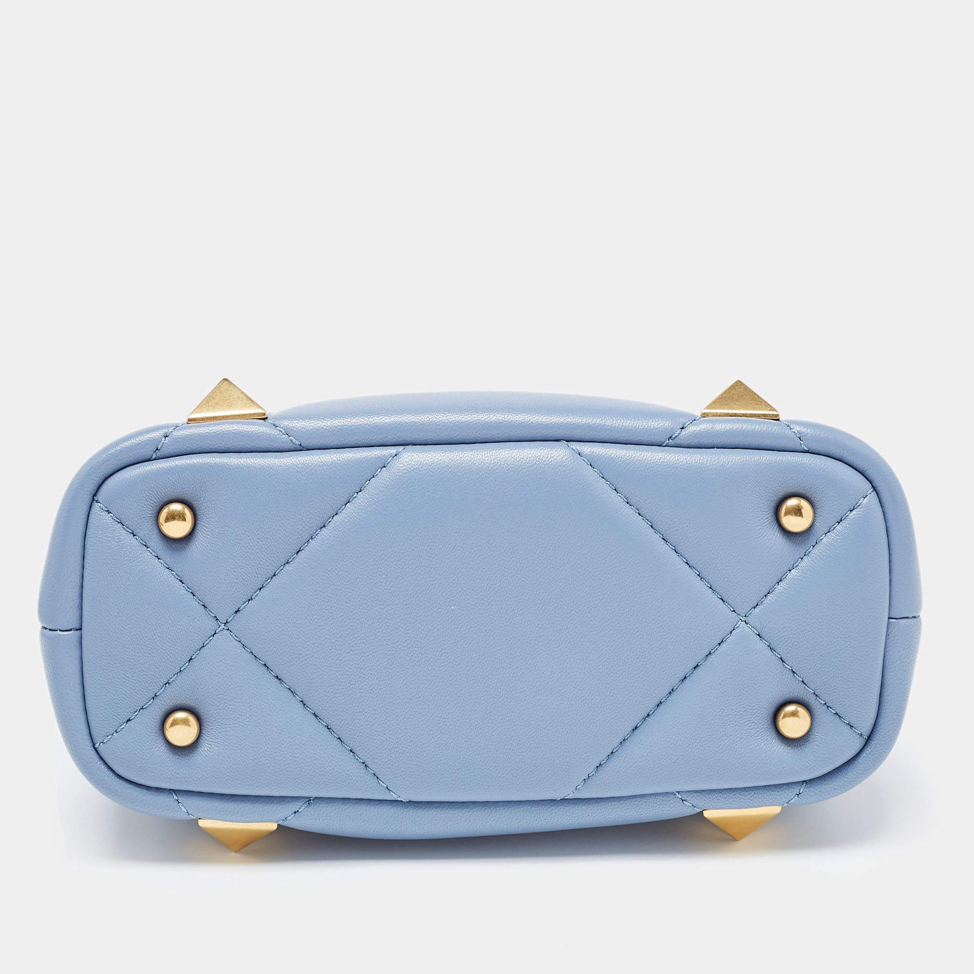 Valentino Blue Quilted Leather Roman Stud Top Handle Bag 5