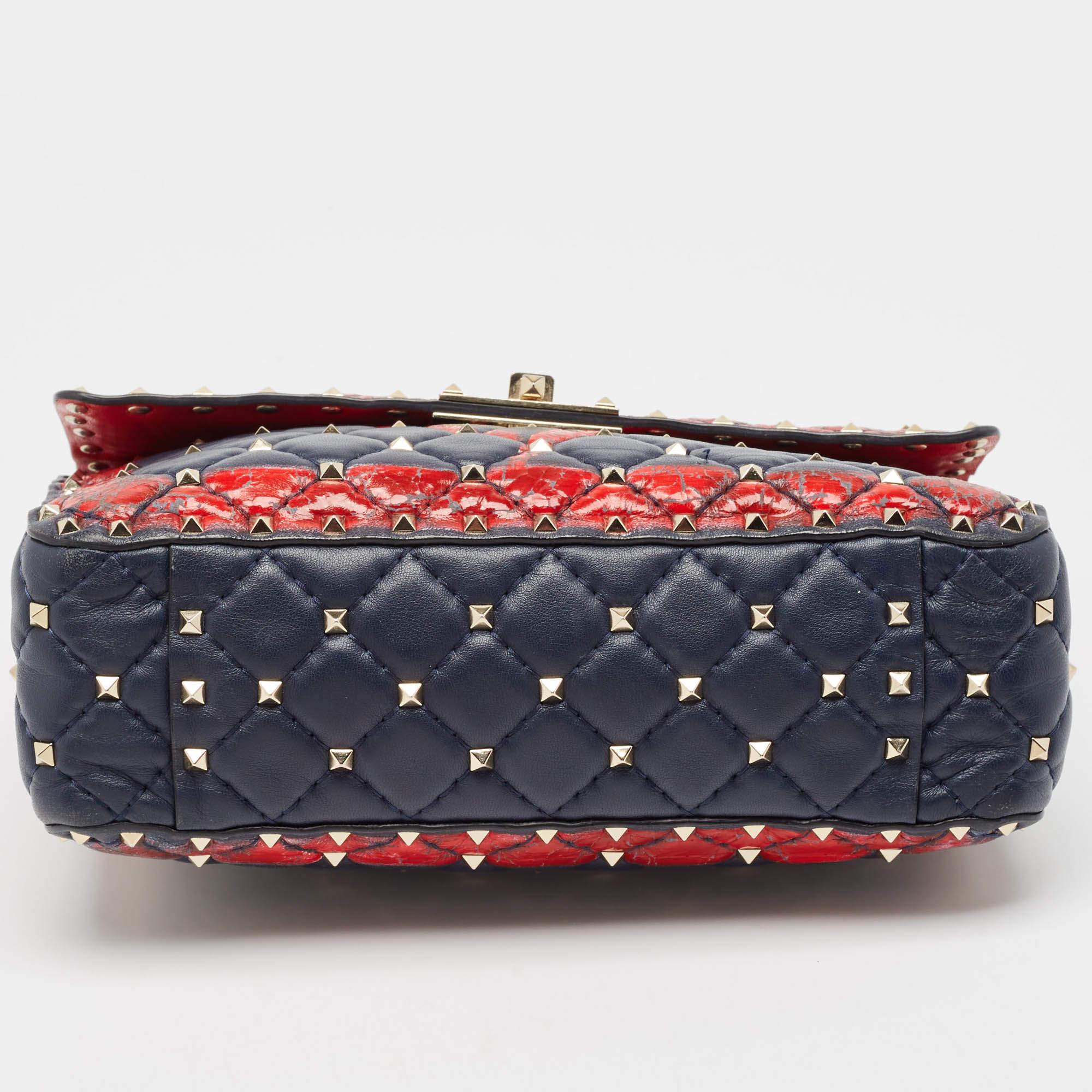 Valentino Blue/Red Quilted Leather Medium Rockstud Spike Heart Top Handle Bag 1