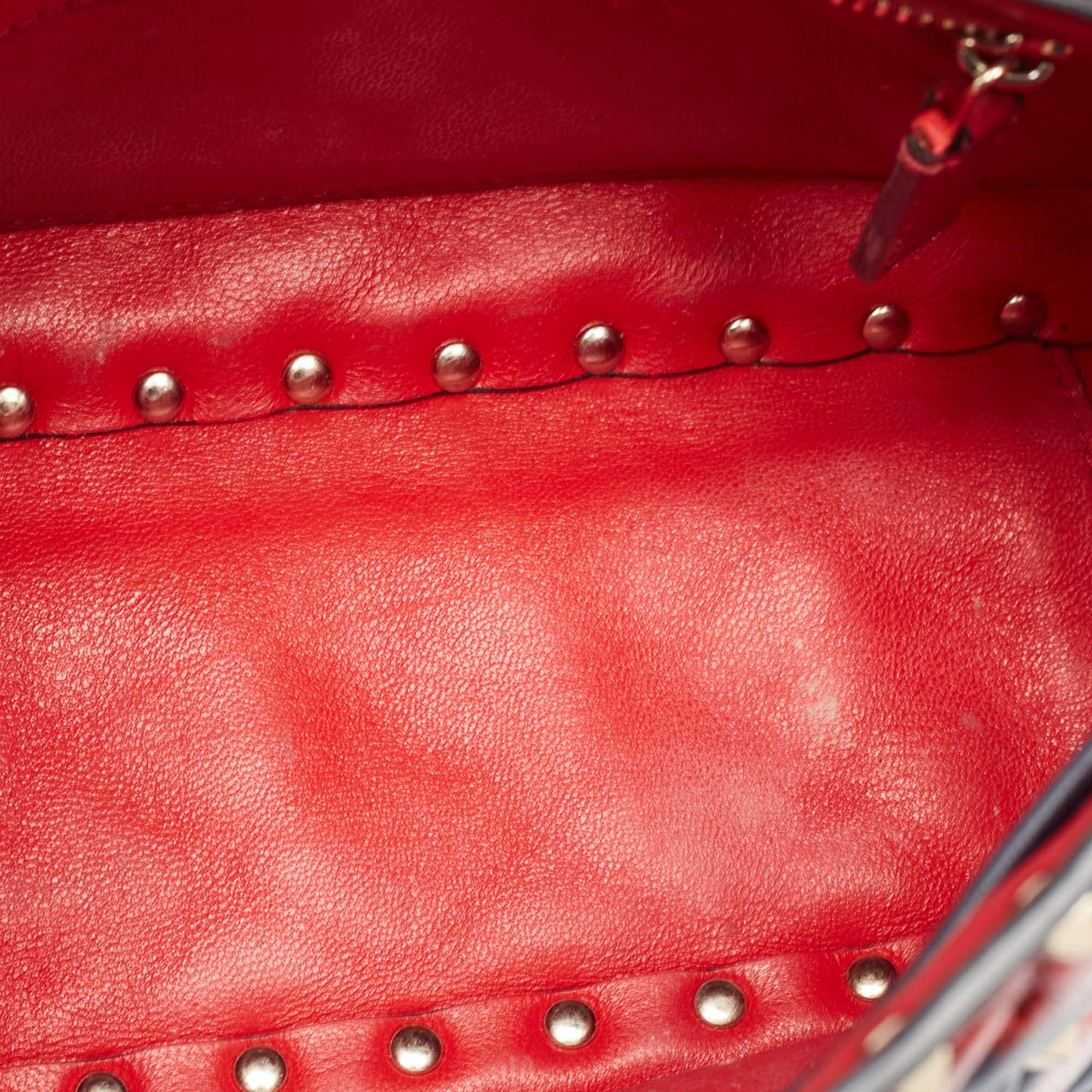 Valentino Blue/Red Quilted Leather Medium Rockstud Spike Heart Top Handle Bag 3
