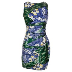 Valentino Vestito corto blu ricamato con paillettes