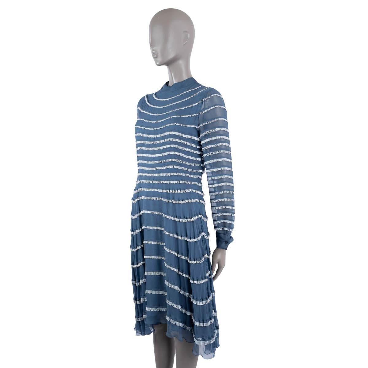 Women's VALENTINO blue silk BUGLE BEADED CHIFFON TIE-NECK Dress S For Sale