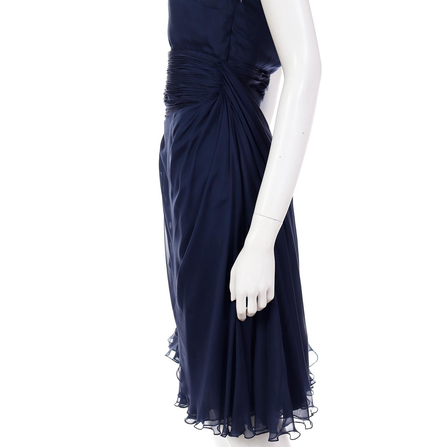 Valentino Blue Silk Chiffon Evening Dress With Fly Away Panel For Sale 6