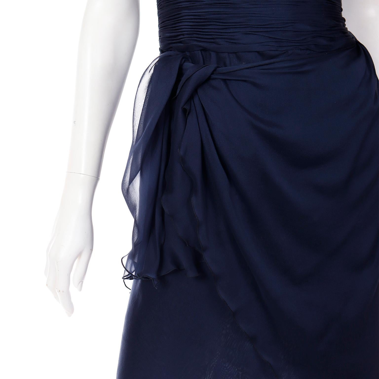 Valentino Blue Silk Chiffon Evening Dress With Fly Away Panel For Sale 7