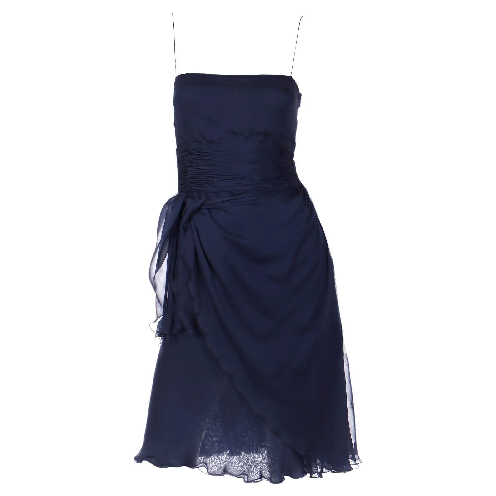 Valentino Blue Silk Chiffon Evening Dress With Fly Away Panel For Sale