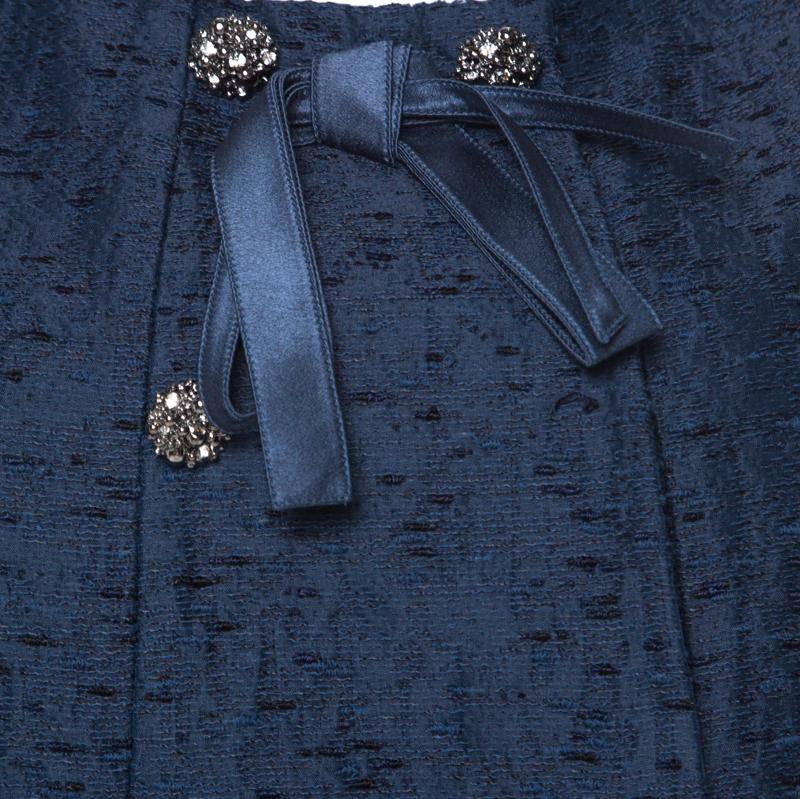 Valentino Blue Silk Jacquard Box Fit Cropped Jacket L In Good Condition For Sale In Dubai, Al Qouz 2