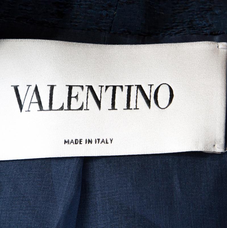 Women's Valentino Blue Silk Jacquard Box Fit Cropped Jacket L For Sale