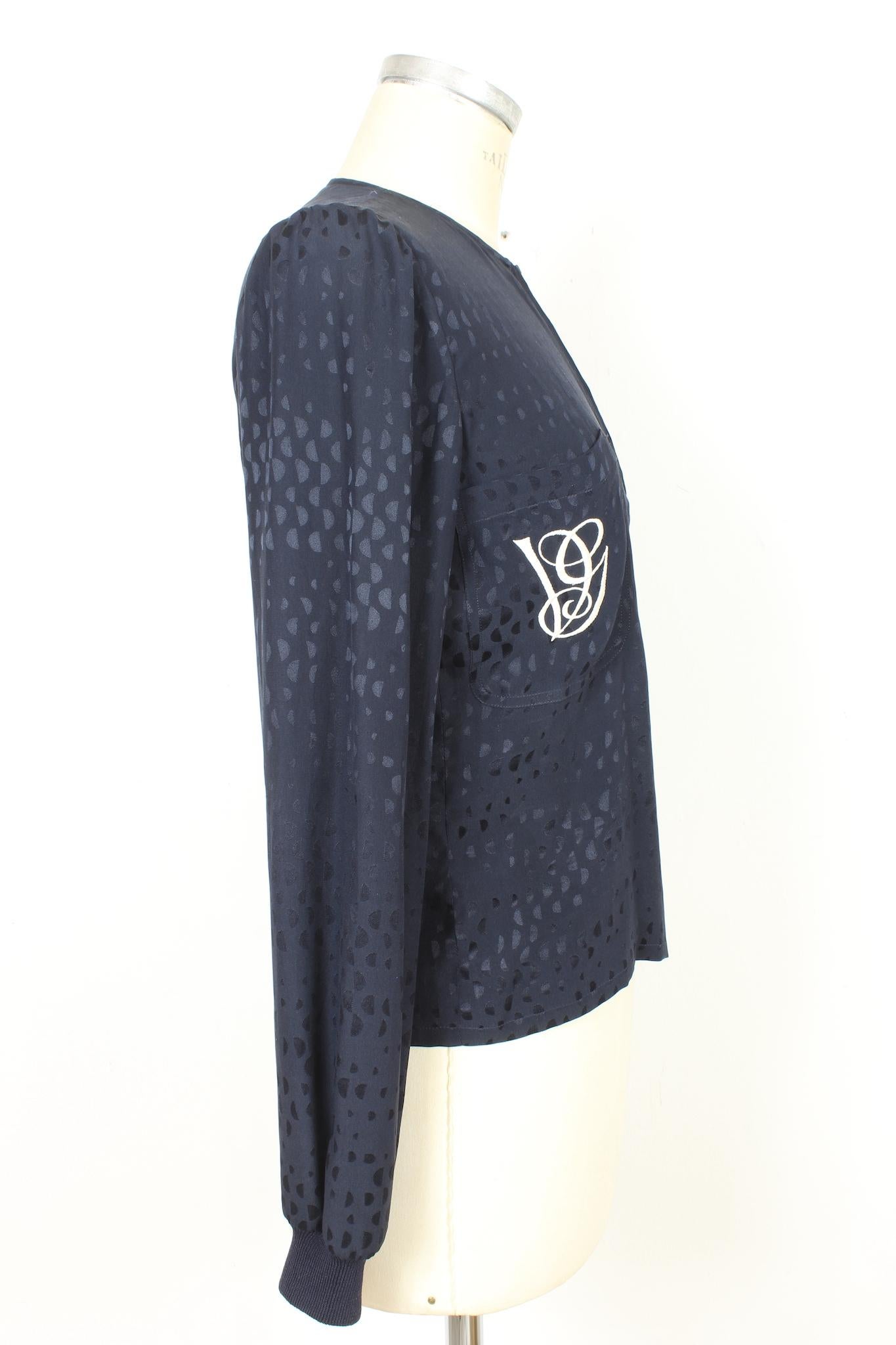 Valentino Blau Seide Polka Dot Vintage Bluse 90s (Black) im Angebot
