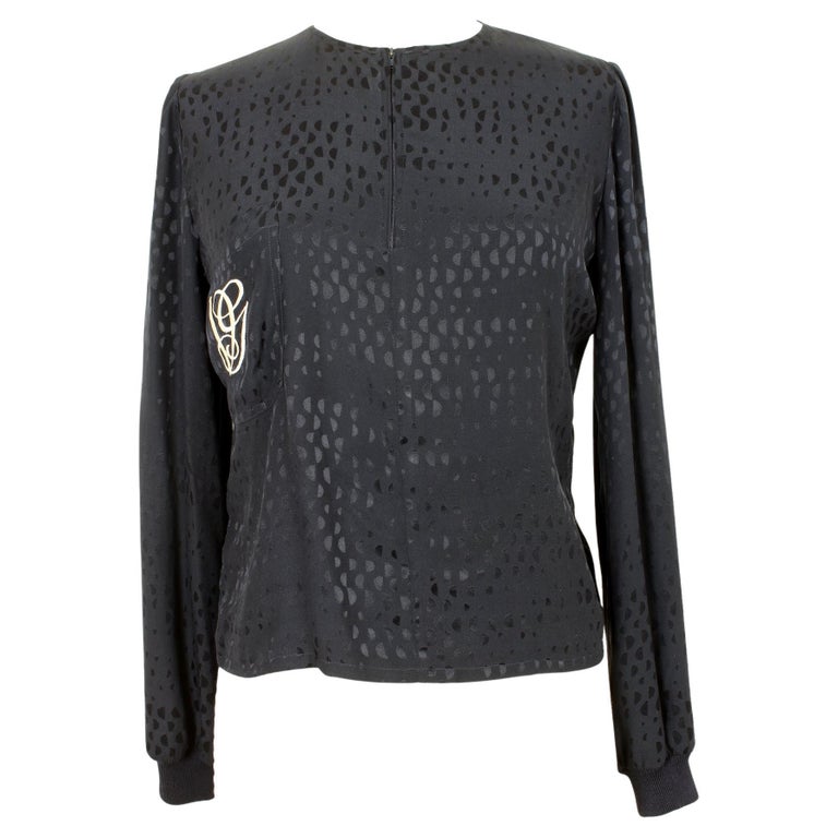 Valentino Seda Azul Lunares Vintage Blusa 90s en venta en 1stDibs