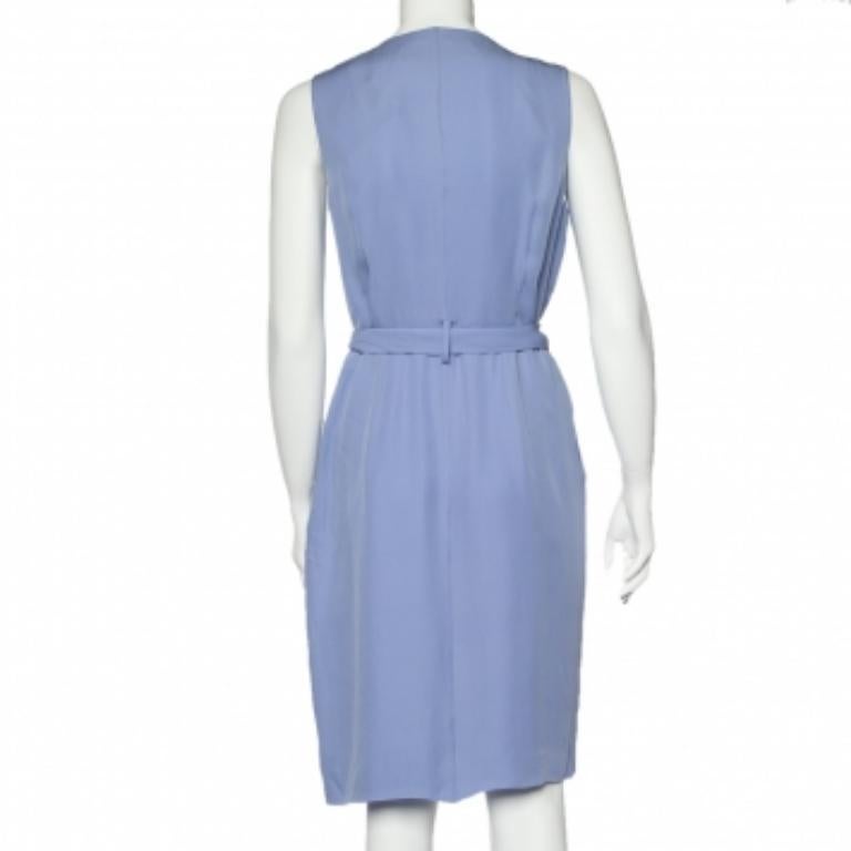Bleu Valentino - Robe midi enveloppante ceinturée à col volanté en soie bleue L