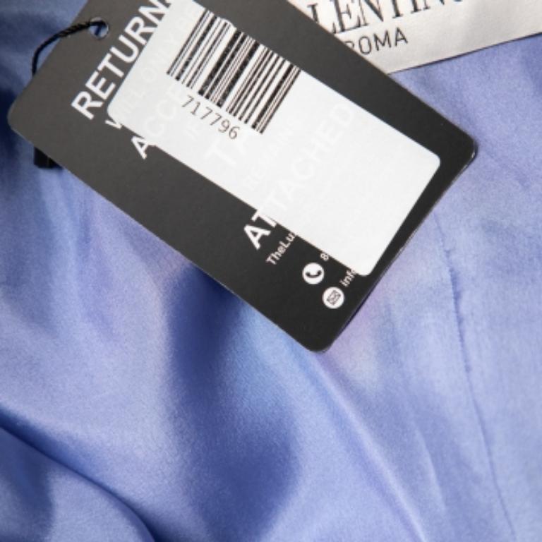 Valentino - Robe midi enveloppante ceinturée à col volanté en soie bleue L 1