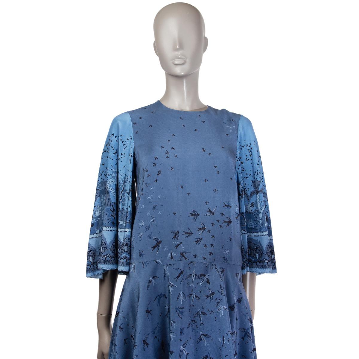 Blue VALENTINO blue silk ZANDRA RHODES BIRD BELL SLEEVE Dress XS