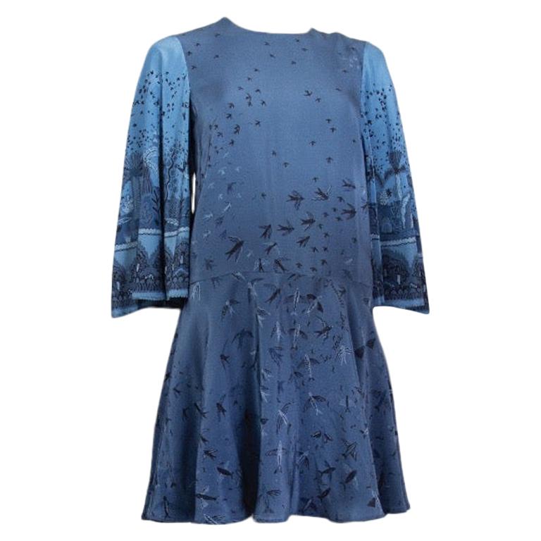 VALENTINO blue silk ZANDRA RHODES BIRD BELL SLEEVE Dress XS