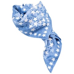 Valentino Blue Star Printed Silk Square Throw Scarf ONE SIZE