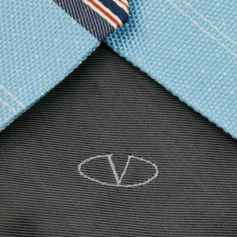 Gray Valentino Blue Striped Cotton Silk Tie For Sale