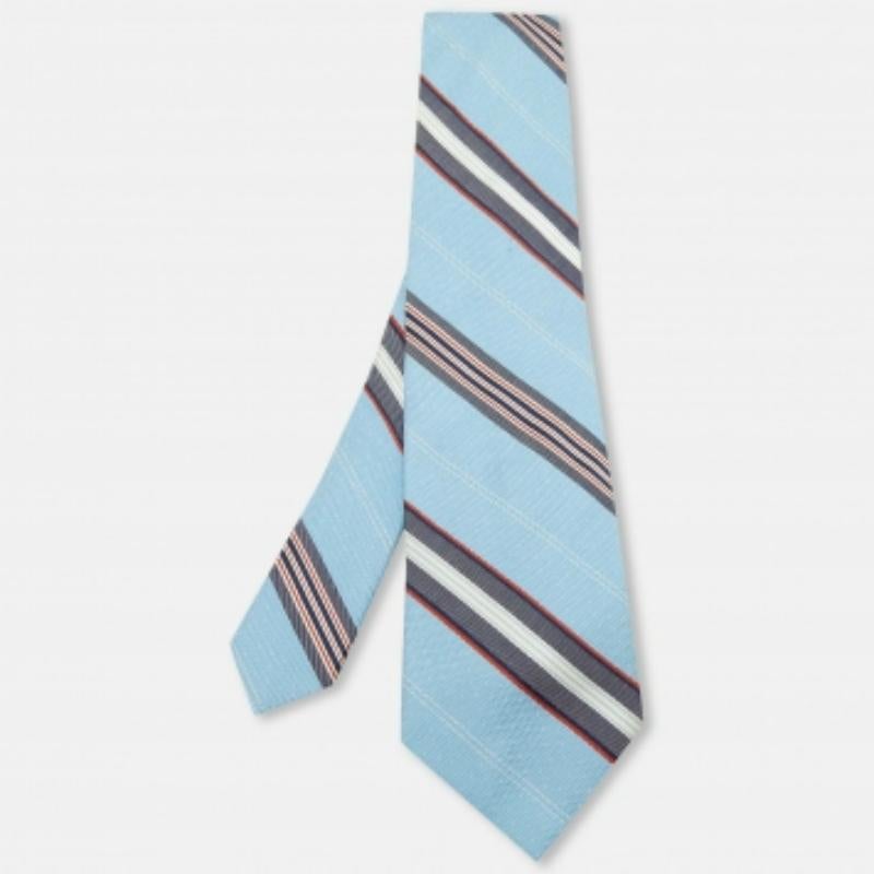 Valentino Blue Striped Cotton Silk Tie For Sale
