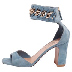 Valentino Blue Suede Chain-Link Accent Ankle Cuff Sandals Size 37.5
