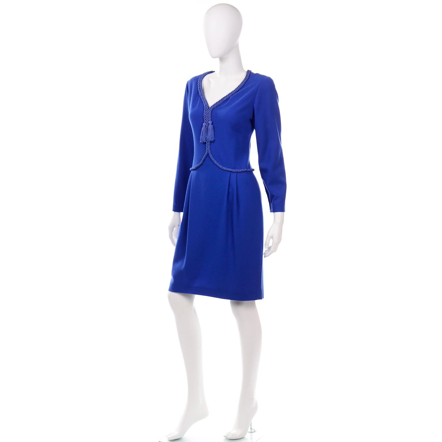 Valentino Blue Vintage Wool Crepe Dress With Rope and Tassel Details For Sale 1