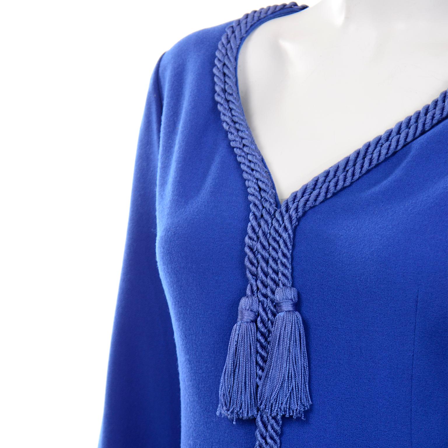 Valentino Blue Vintage Wool Crepe Dress With Rope and Tassel Details For Sale 3
