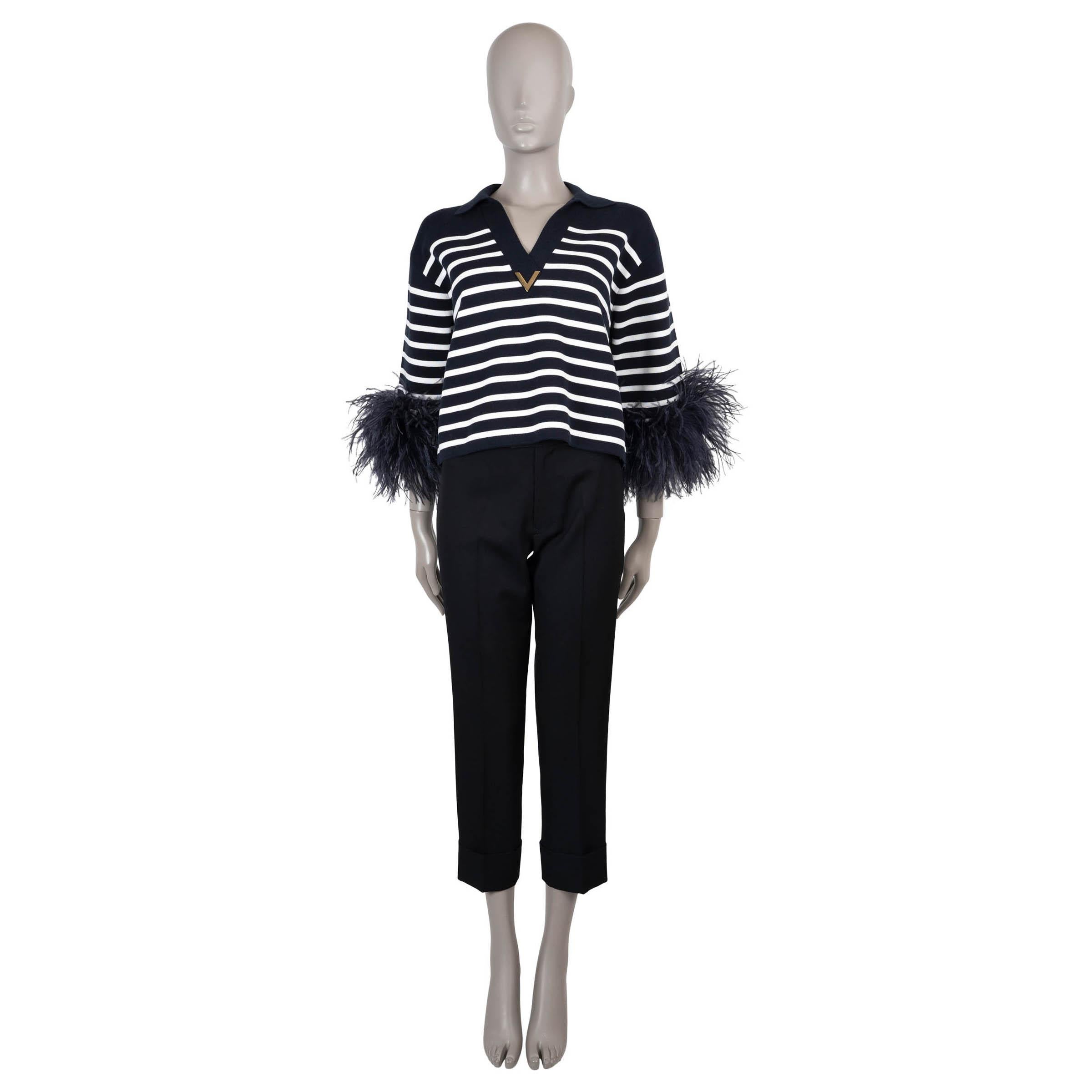 Pull VALENTINO bleu et blanc en coton 2024 STRIPED FEATHER TRIM S Excellent état - En vente à Zürich, CH