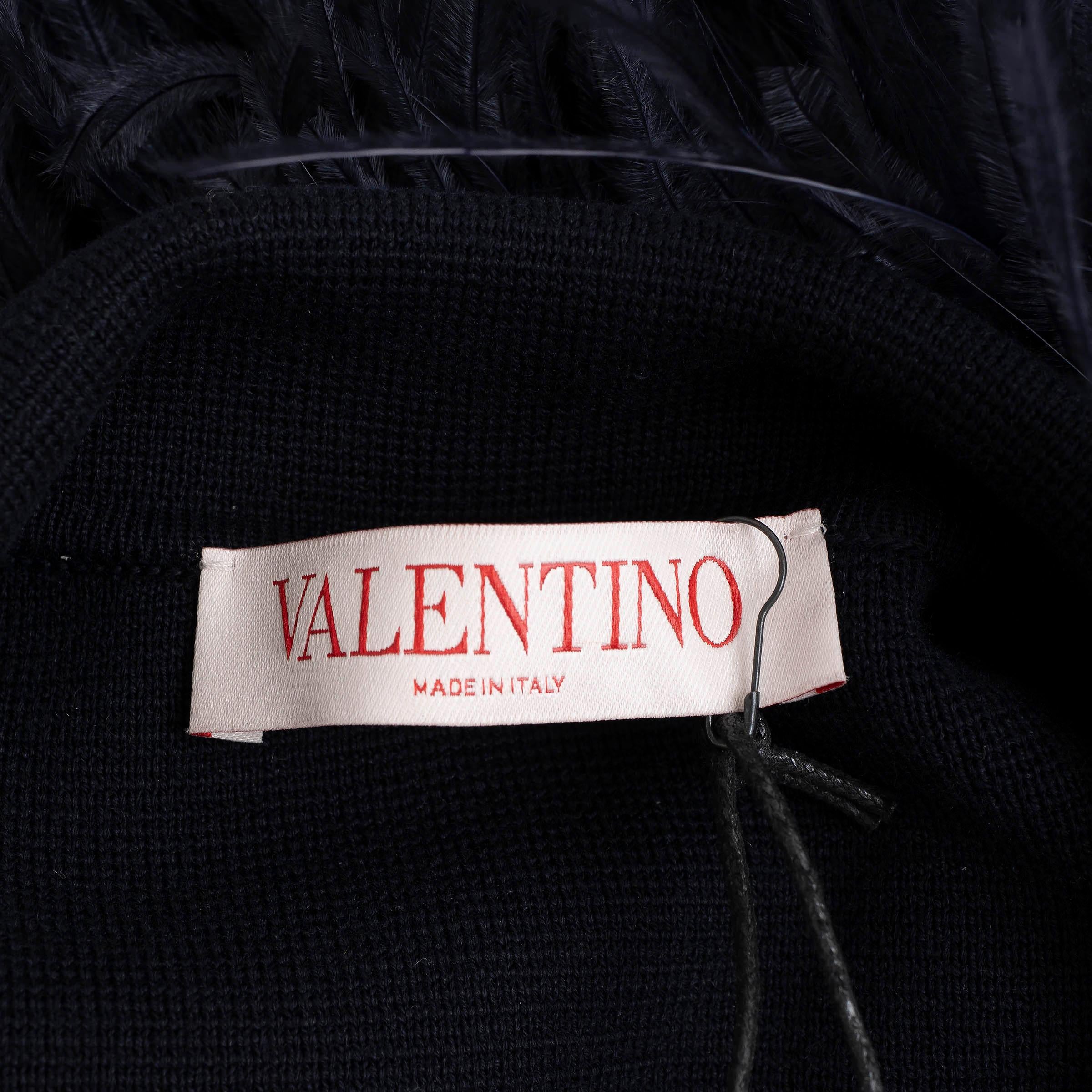 Pull VALENTINO bleu et blanc en coton 2024 STRIPED FEATHER TRIM S en vente 2