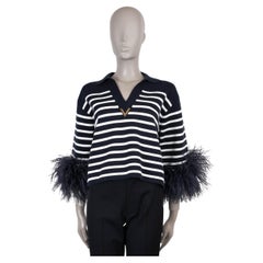 VALENTINO blue & white cotton 2024 STRIPED FEATHER TRIM Sweater S