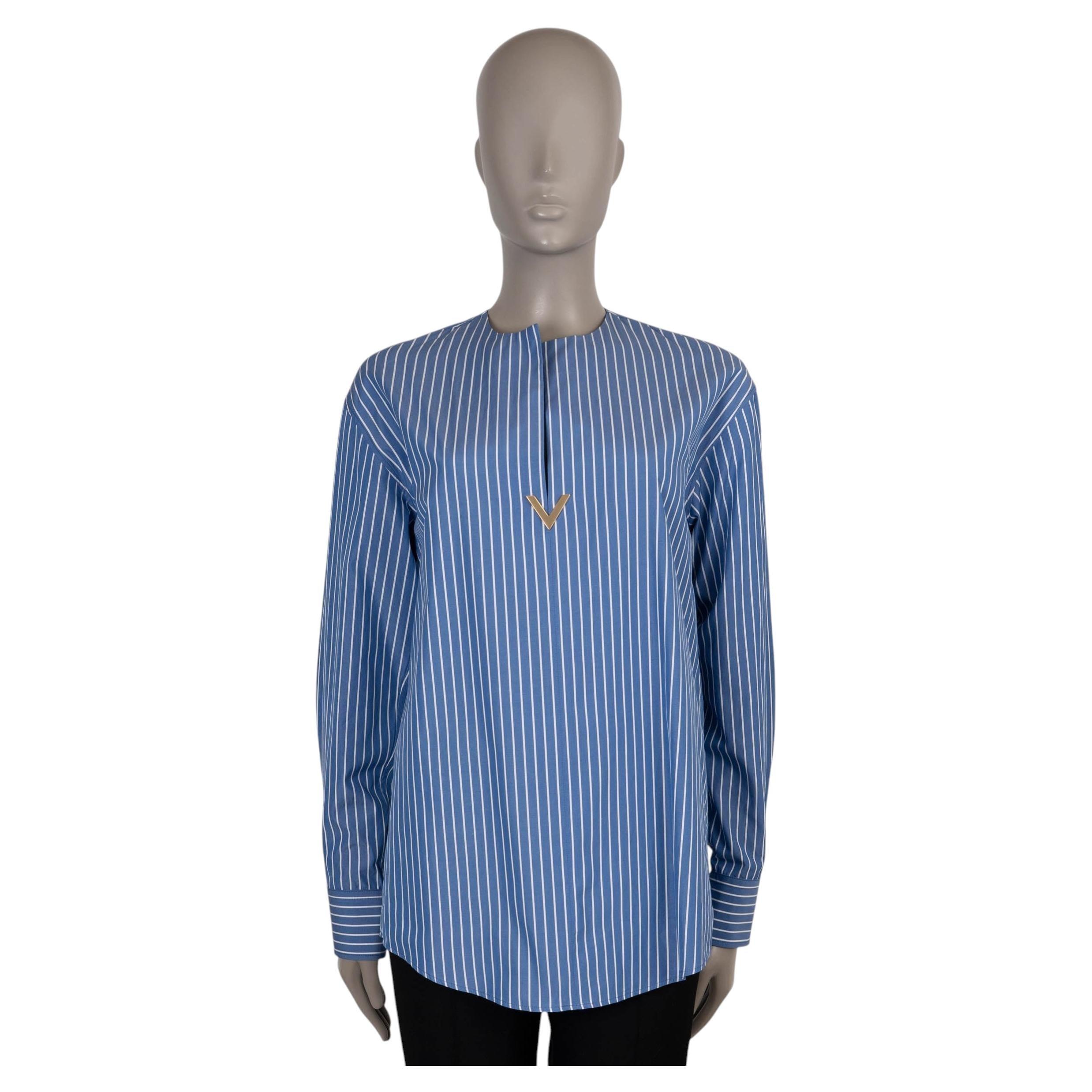 Pre-owned Valentino Blue White Cotton 2024 Vlogo Striped Poplin Shirt 38 Xs