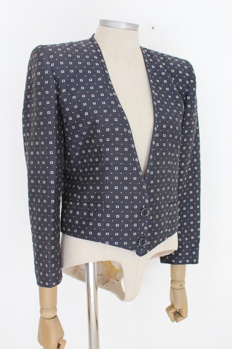 Women's Valentino Blue White Cotton Vintage Bolero Jacket 80s For Sale