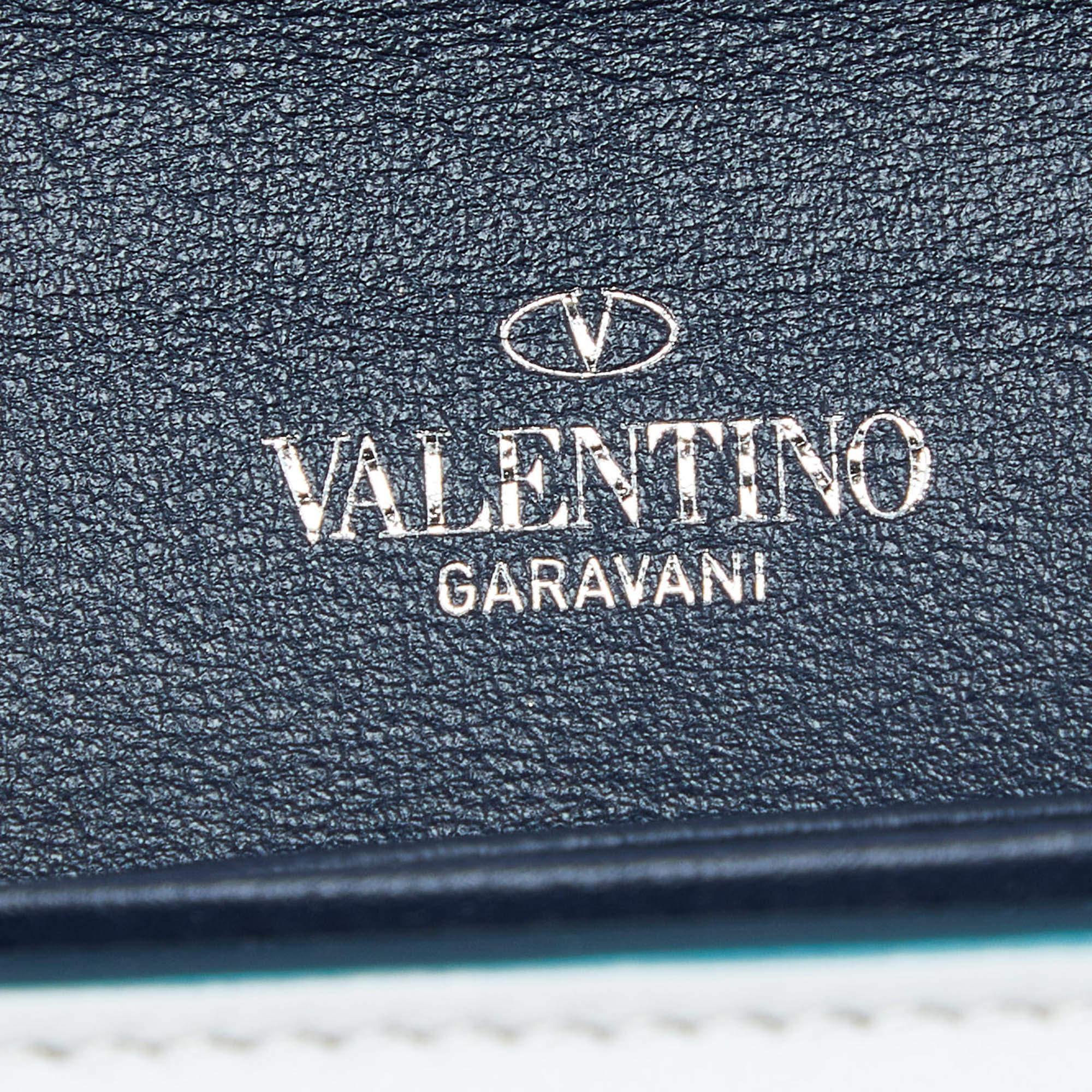 Valentino Blue/White Leather Rockstud Flap Wristlet Continental Wallet 4