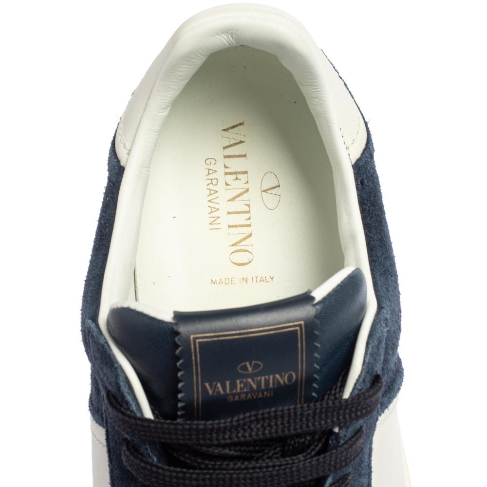 Men's Valentino Blue/White Suede And Leather Flycrew Lace Up Sneakers Size 42