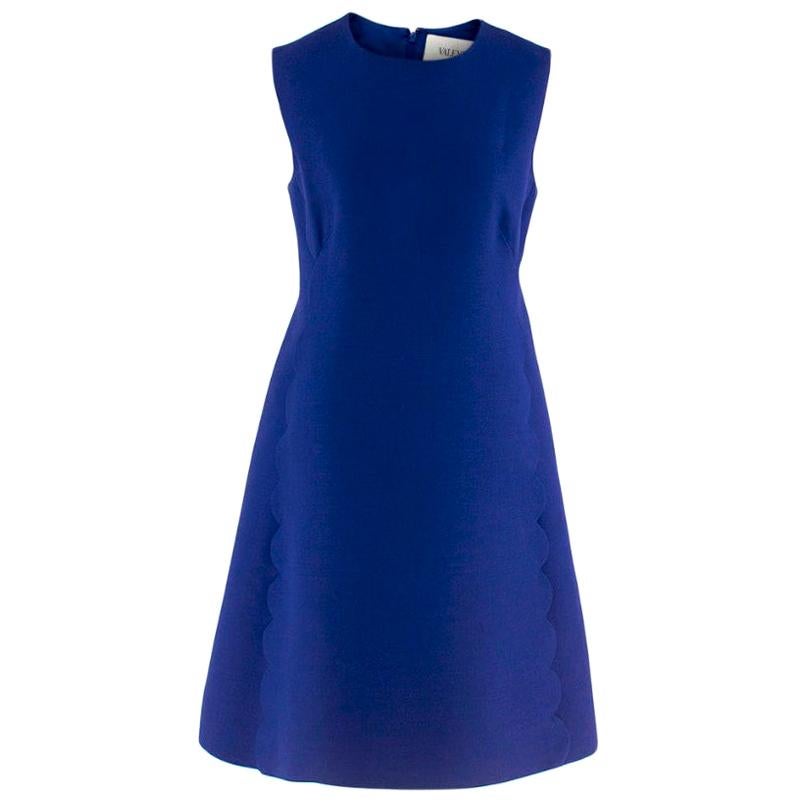 Valentino Blue Wool 
Silk Scallop Trim Mini-Dress - Size US 8 For Sale