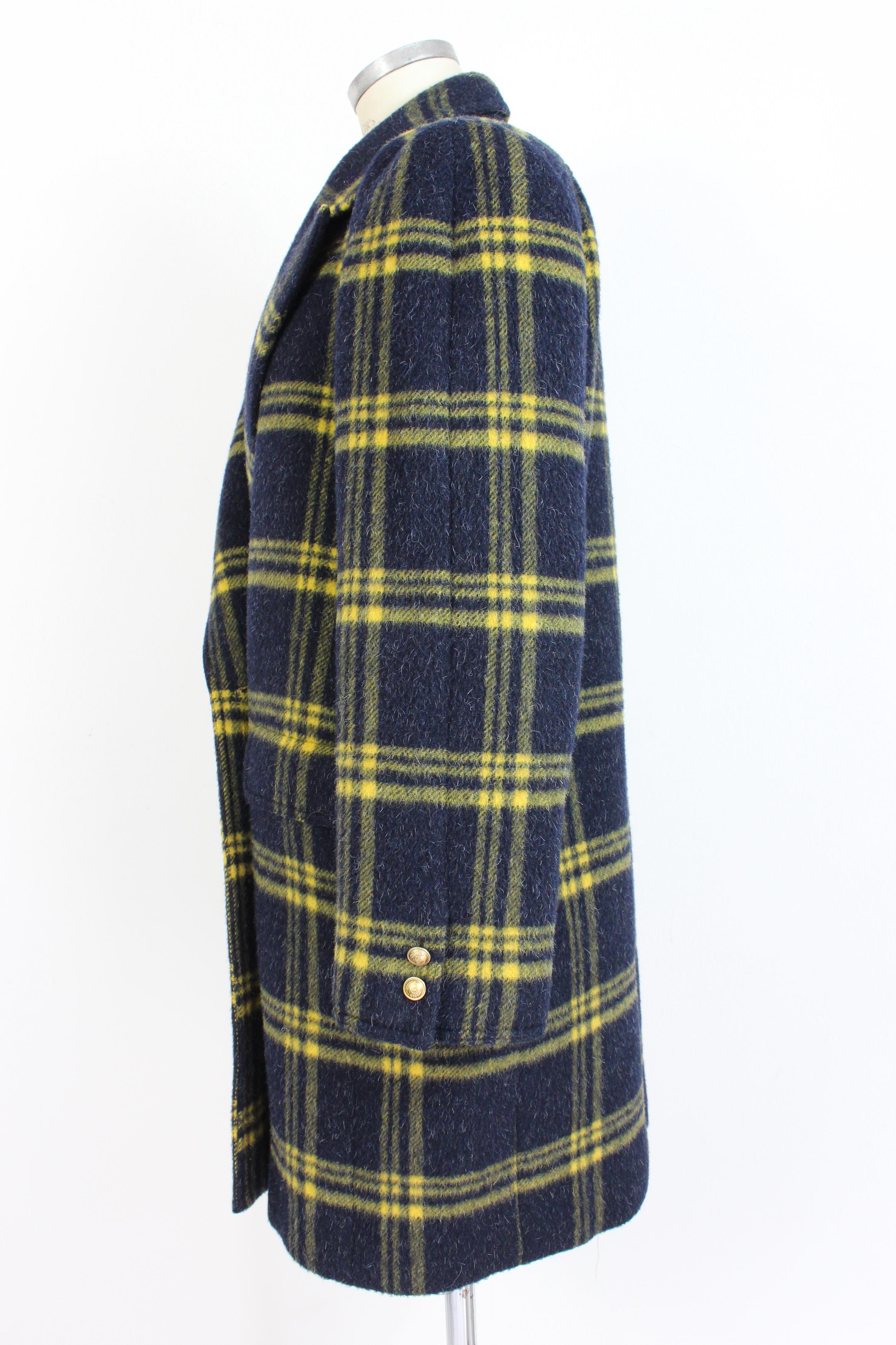 Valentino Blue Yellow Alpaca Wool Check Double Breasted Coat In Excellent Condition For Sale In Brindisi, Bt