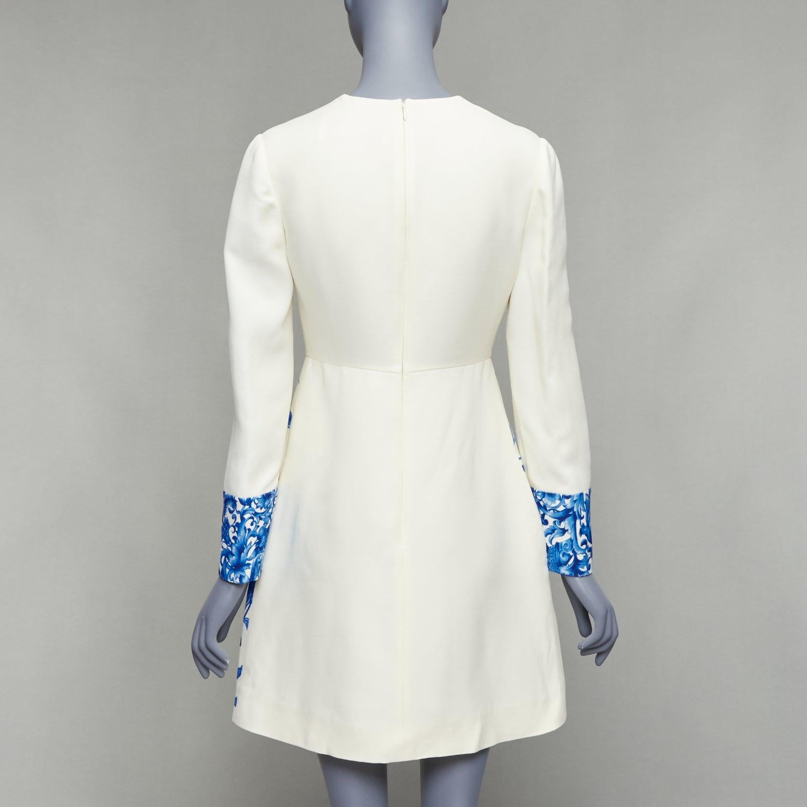 VALENTINO Bluegrace Bouquet cream blue wool crepe floral A-line dress IT40 S 2