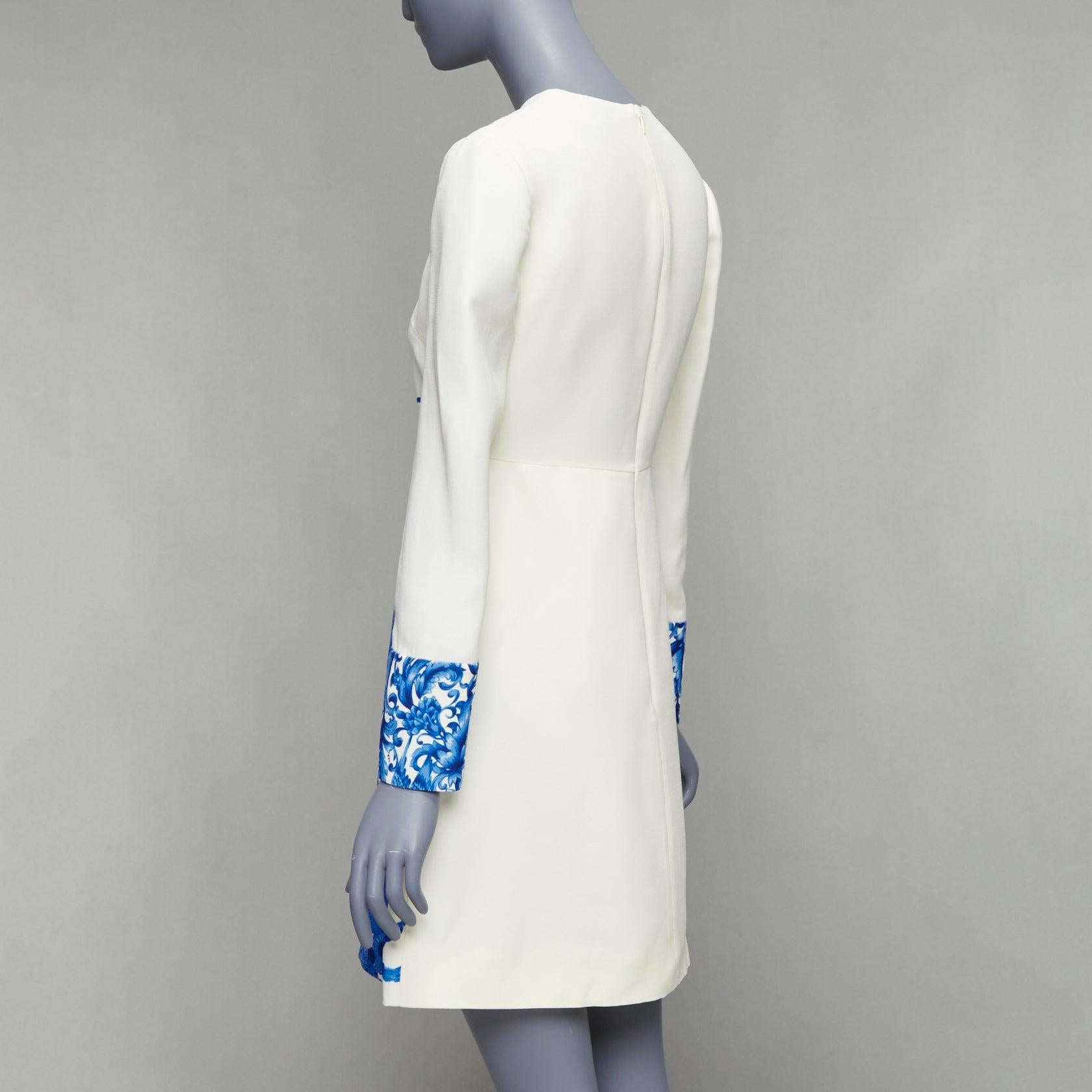 VALENTINO Bluegrace Bouquet cream blue wool crepe floral A-line dress IT40 S 3
