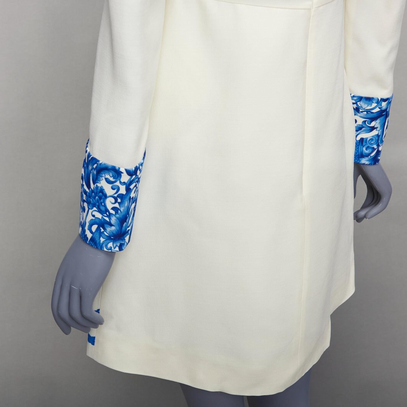 VALENTINO Bluegrace Bouquet cream blue wool crepe floral A-line dress IT40 S 4