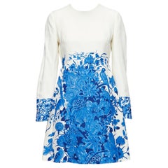 VALENTINO Bluegrace Bouquet cream blue wool crepe floral A-line dress IT40 S