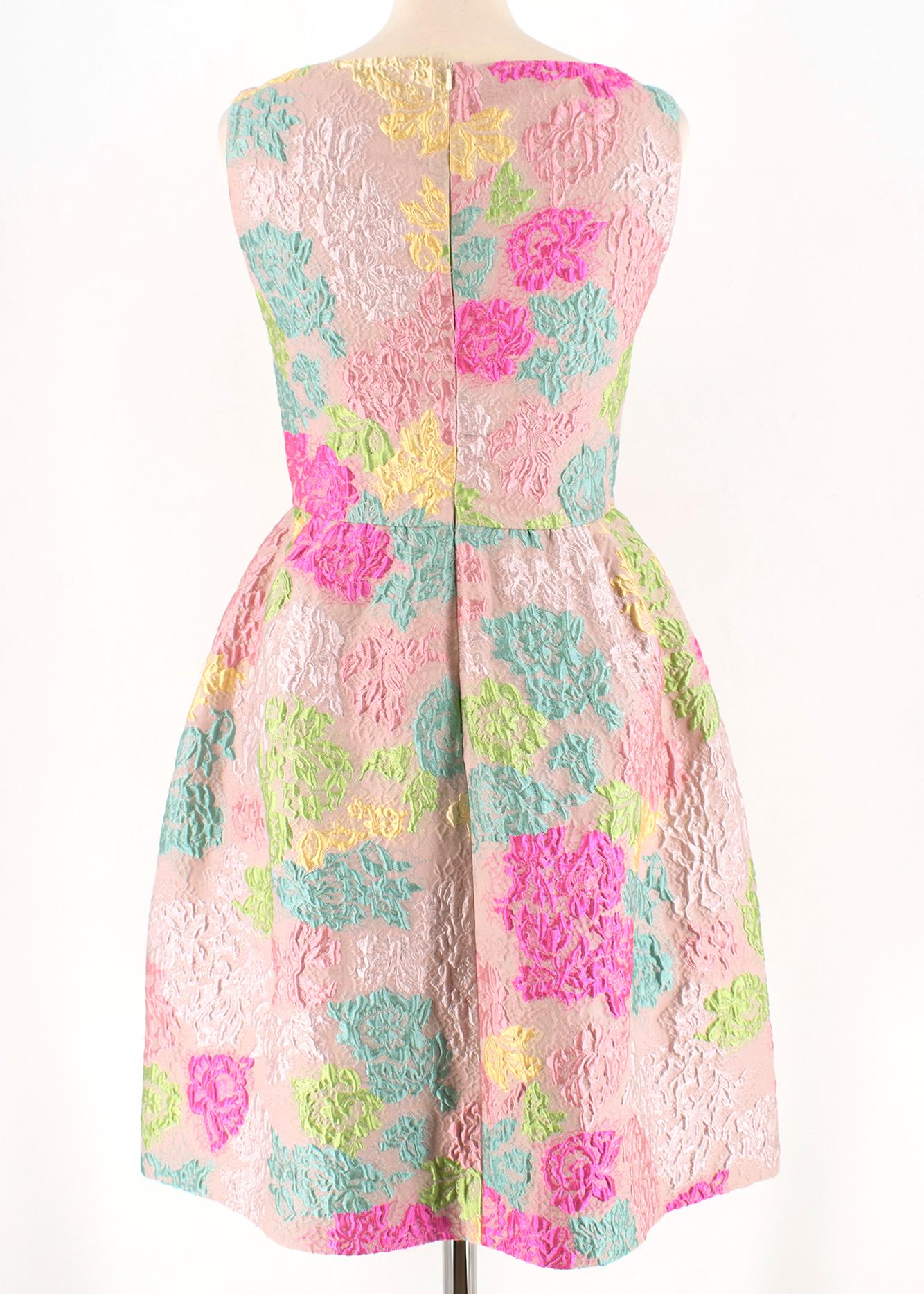 Beige Valentino Blush Multi-Colour Floral Brocade Silk Dress - Size US6 For Sale