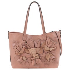 Used VALENTINO Blush Pink Leather Floral Rosette Petals Shoulder Handbag Tote