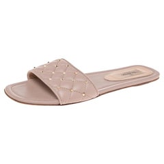 Valentino Blush Pink Leather Rockstud Spike Flat Sandals Size 37