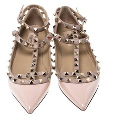 Valentino Blush Pink Patent Leather Rockstud Cage Flats Size 38