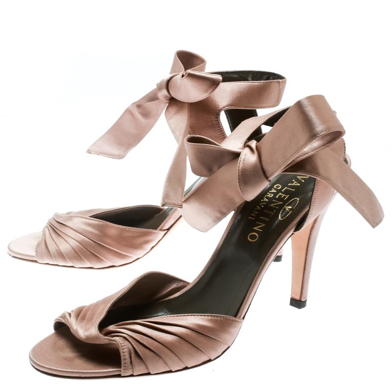 Valentino Blush Pink Pleated Satin Ankle Strap Sandals Size 38.5 2