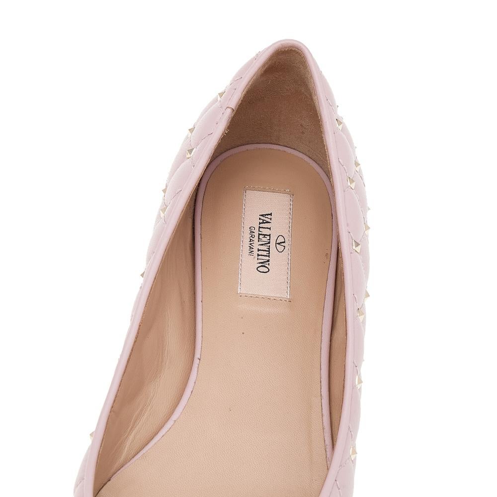 Beige Valentino Blush Pink Quilted Leather Rockstud Pointed Toe Ballet Flats Size 39.5