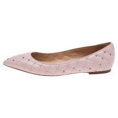 Valentino Blush Pink Quilted Leather Rockstud Pointed Toe Ballet Flats Size 39.5