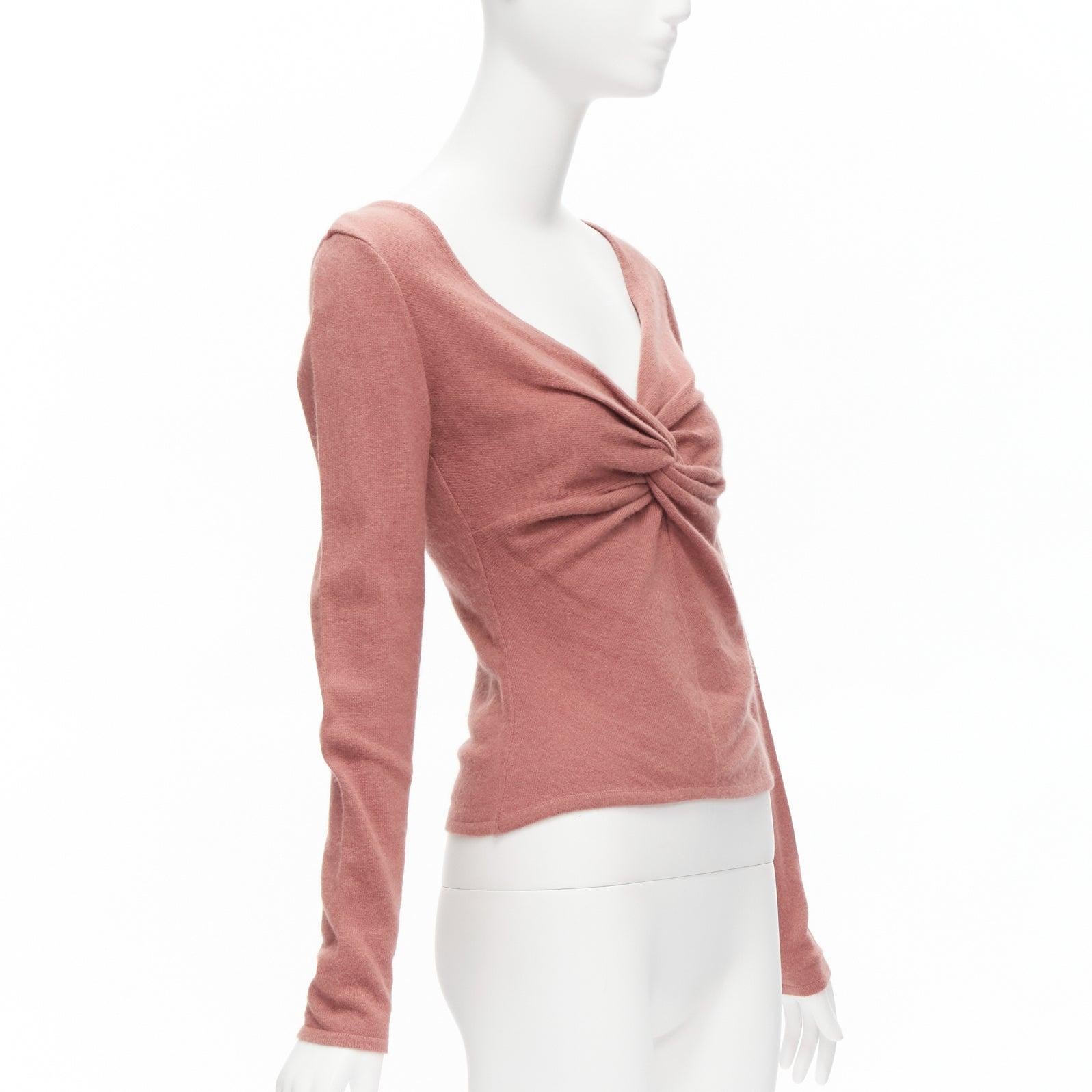 Pink VALENTINO blush pink virgin wool blend twist front sweater top IT42 M For Sale