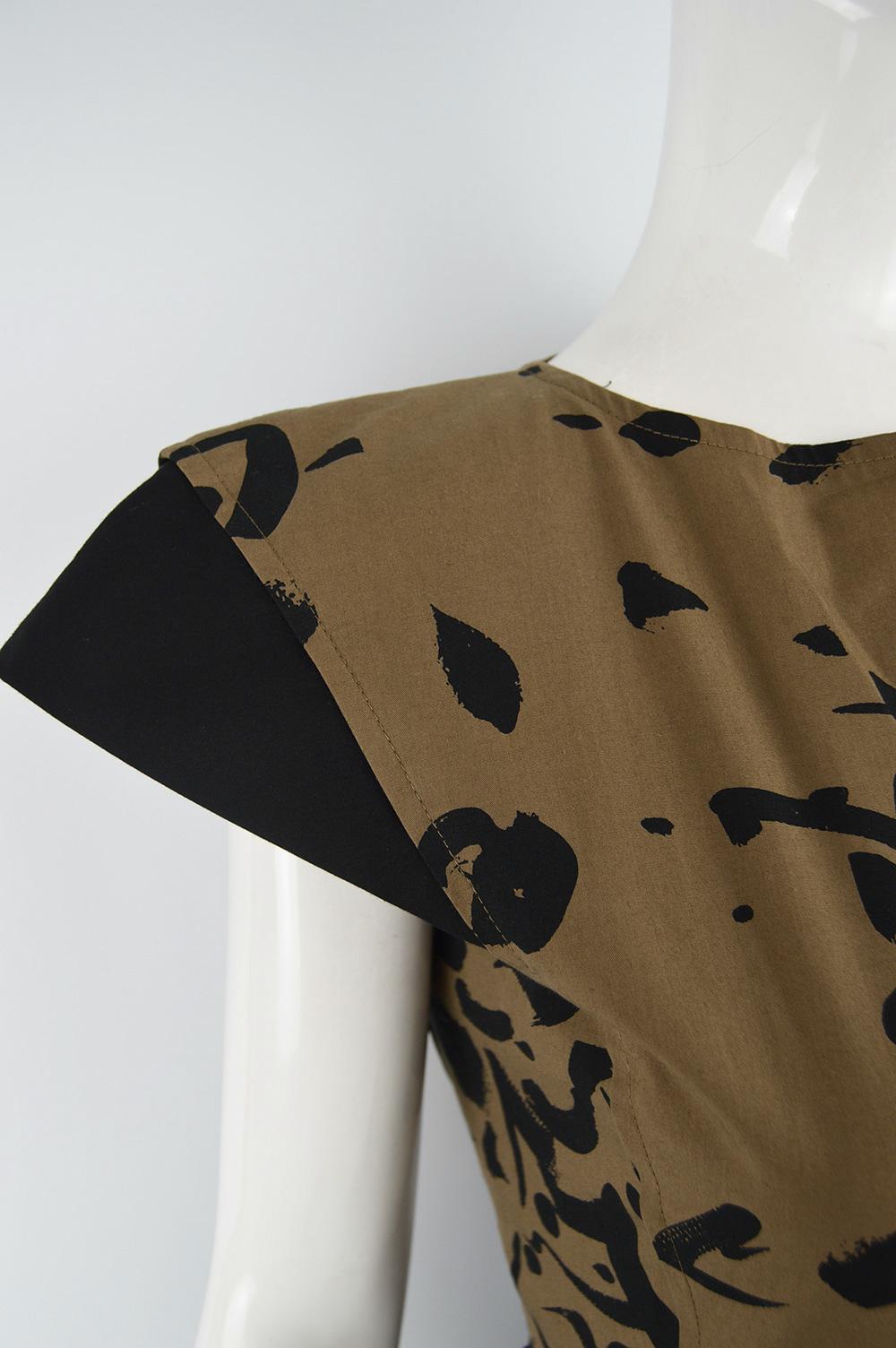 Valentino Boutique 1980s Vintage Brown & Black Abstract Print Circle Dress  4