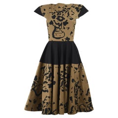 Valentino Boutique 1980s Vintage Brown & Black Abstract Print Circle Dress 