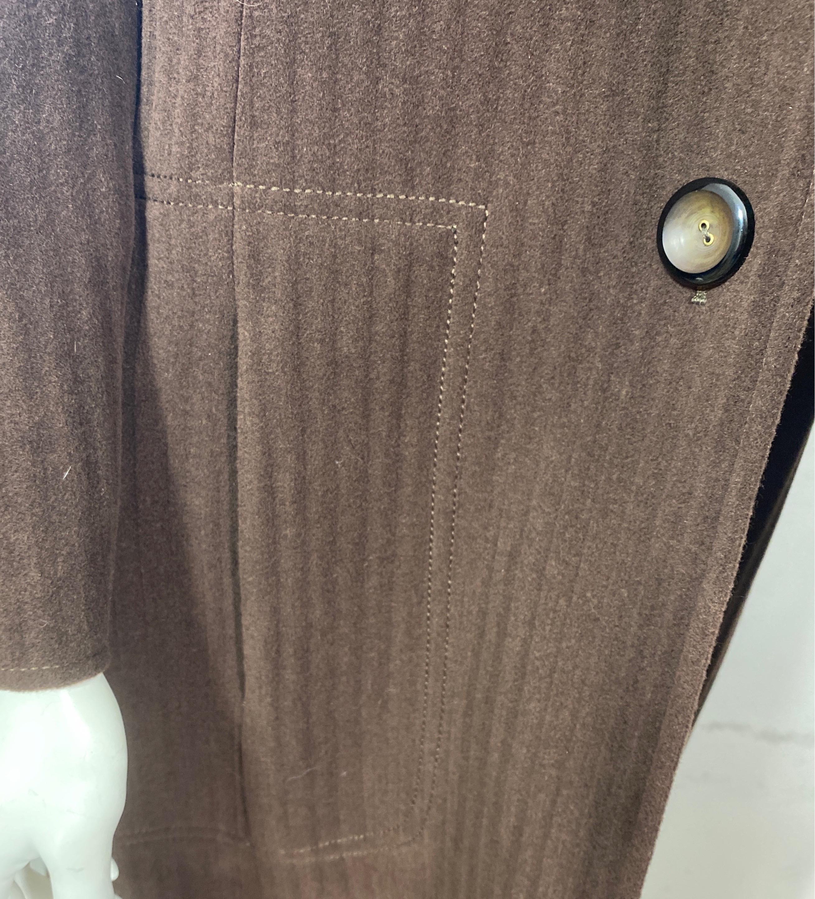 Valentino Boutique 1990's Vintage Brown Wolle langer Mantel - Größe 10 im Angebot 6